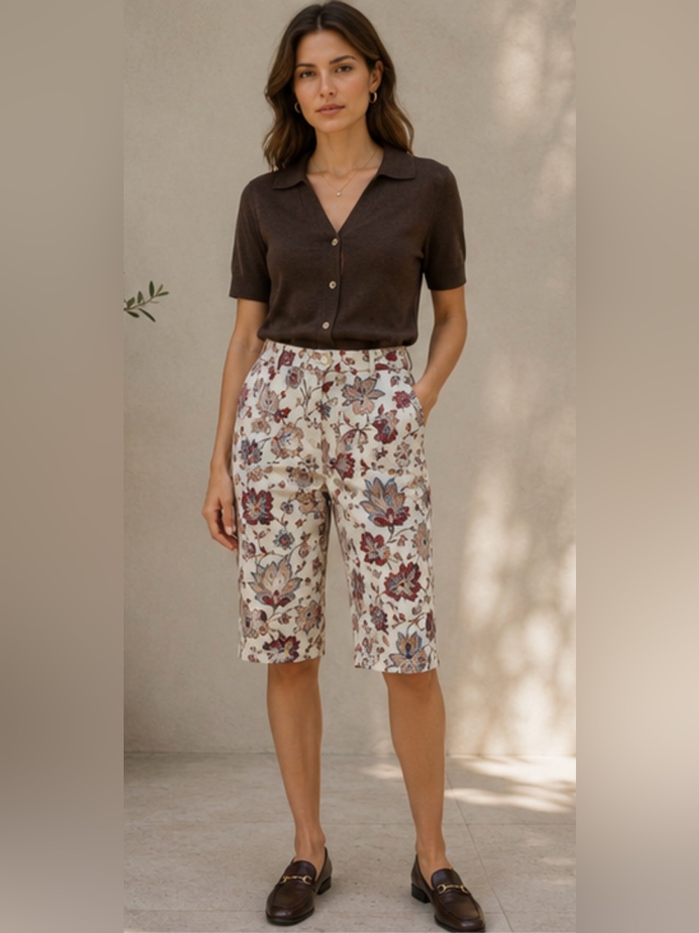 Caractère Floral Jacquard Cropped Capri Pants EU 36 US 25